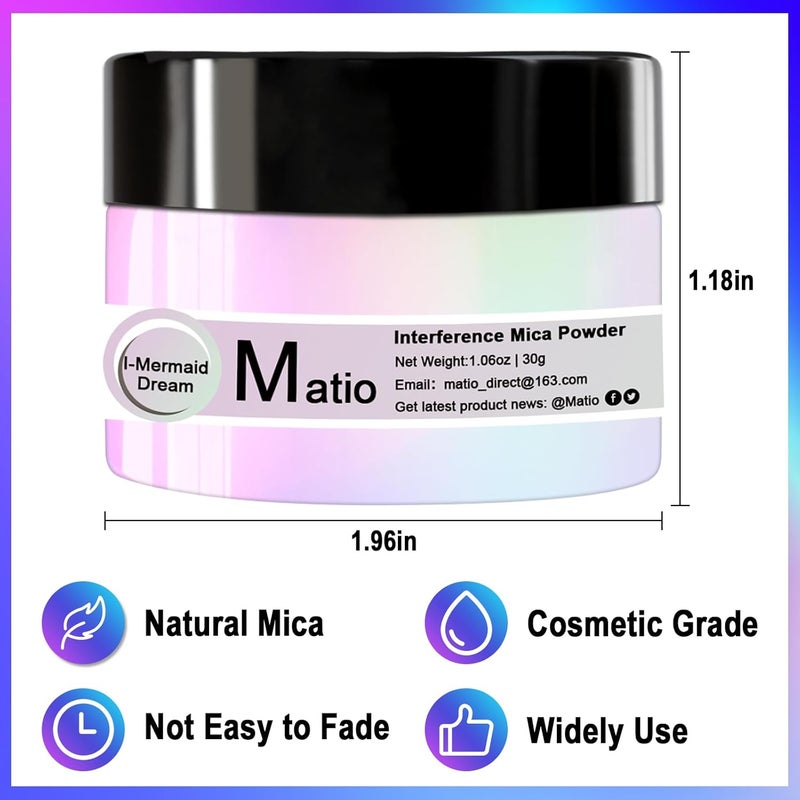Matio Interference Mica Powder, 1.06oz/ 30g Ghost Gold Chrome Powder, Pearlescent Effect Color Shift Pigment for Epoxy Resin, Makeup Shimmer,Nail Polish,Soap Dye,Candle Making,Paint,Slime Pigment - Image 4